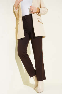 Ütü Çizgili Dar Paça Pantolon Acı Kahve 