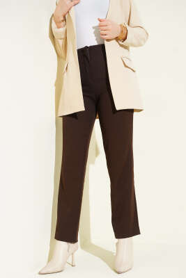 Ütü Çizgili Dar Paça Pantolon Acı Kahve - Pantolon