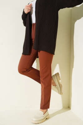 Ütü Çizgili Dar Paça Pantolon Kahve 