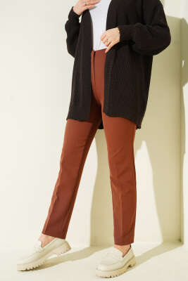 Ütü Çizgili Dar Paça Pantolon Kahve - Yılın Fırsatı