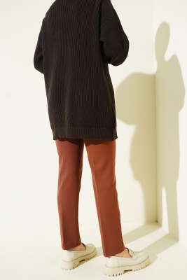 Ütü Çizgili Dar Paça Pantolon Kahve - Yılın Fırsatı