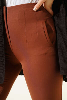 Ütü Çizgili Dar Paça Pantolon Kahve - Yılın Fırsatı