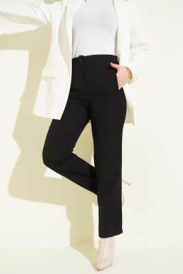 Ütü Çizgili Dar Paça Pantolon Siyah 