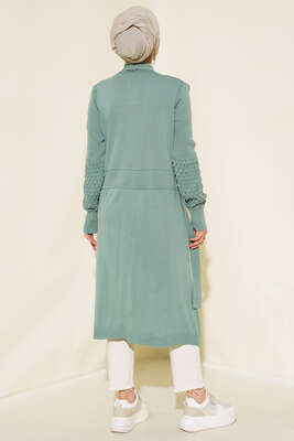 Üzüm Kol Bağcıklı Uzun Hırka Çağla Yeşili - Triko Hırka