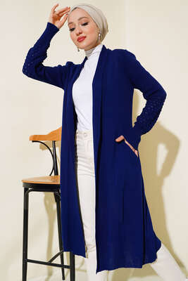 Üzüm Kol Bağcıklı Uzun Hırka Lacivert - 300-500 TL Ürünler