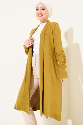 Üzüm Kol Bağcıklı Uzun Hırka Yağ Yeşili - RAFİMİX