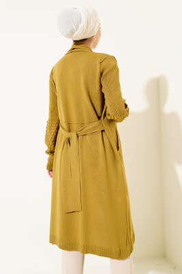 Üzüm Kol Bağcıklı Uzun Hırka Yağ Yeşili - Hırka