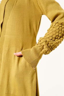 Üzüm Kol Bağcıklı Uzun Hırka Yağ Yeşili - Hırka