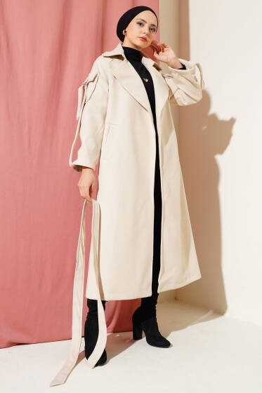 Uzun Apoletli Kaşe Kaban Bej - Kaban