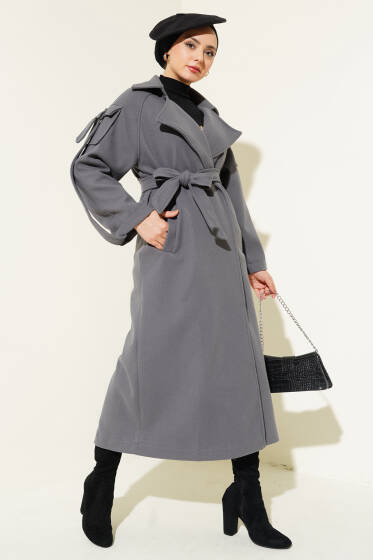 Uzun Apoletli Kaşe Kaban Kayrak Grisi - Kaban