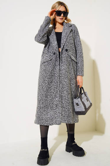 Uzun Buklet Kaban Siyah - Kadın Giyim Modelleri