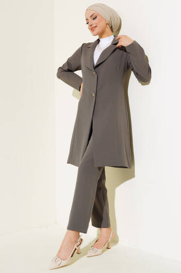 Uzun Ceket İkili Takım Füme - İkili Takım