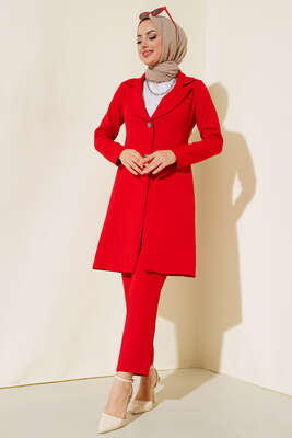 Uzun Ceket İkili Takım Kırmızı - Thumbnail