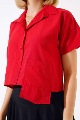Uzun Cepli Kısa Gömlek Kırmızı - Kadın Giyim Modelleri