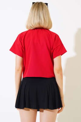 Uzun Cepli Kısa Gömlek Kırmızı - Kadın Giyim Modelleri