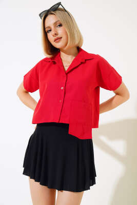 Uzun Cepli Kısa Gömlek Kırmızı - Kadın Giyim Modelleri