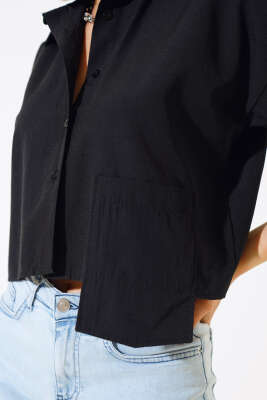 Uzun Cepli Kısa Gömlek Siyah - Kadın Giyim Modelleri