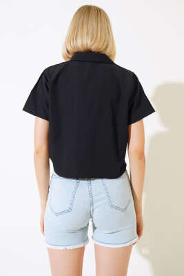 Uzun Cepli Kısa Gömlek Siyah - Kadın Giyim Modelleri