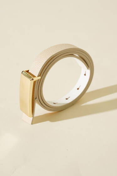 Uzun Dikdörtgen Tokalı Kemer Bej - Deri Kemer