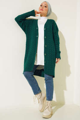 Uzun Düğmeli Örgü Triko Hırka Nefti - Triko Hırka