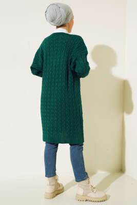 Uzun Düğmeli Örgü Triko Hırka Nefti - Triko Hırka