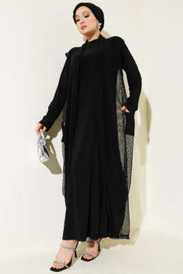 Uzun Fileli Sandy Abaya - Elbise