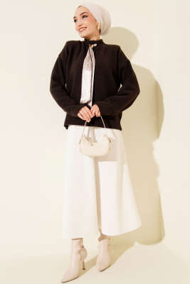 Uzun Fularlı Triko Kazak Acı Kahve - Triko Kazak