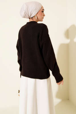 Uzun Fularlı Triko Kazak Acı Kahve - Triko Kazak