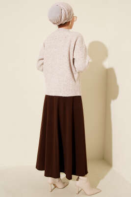 Uzun Fularlı Triko Kazak Bej - Triko Kazak