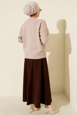 Uzun Fularlı Triko Kazak Kahve - Triko Kazak