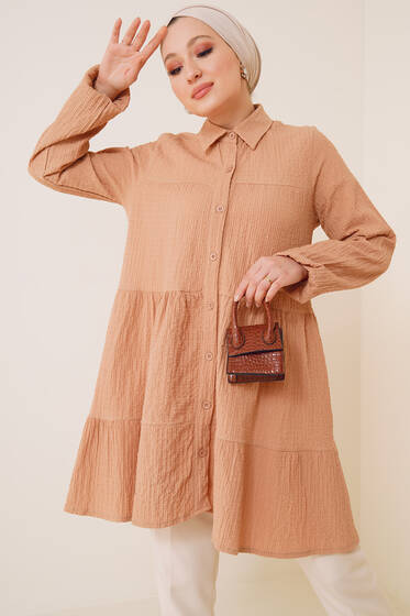 Uzun Gofre Gömlek Camel - Gömlek
