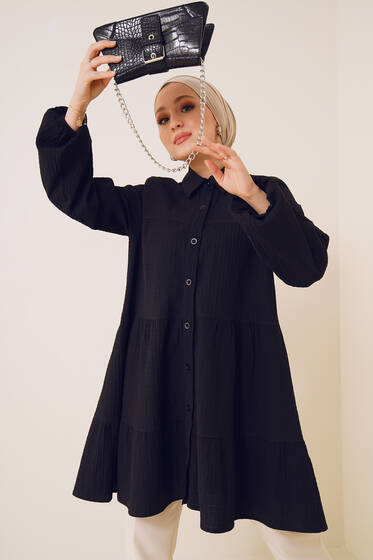 Uzun Gofre Gömlek Siyah - Gömlek