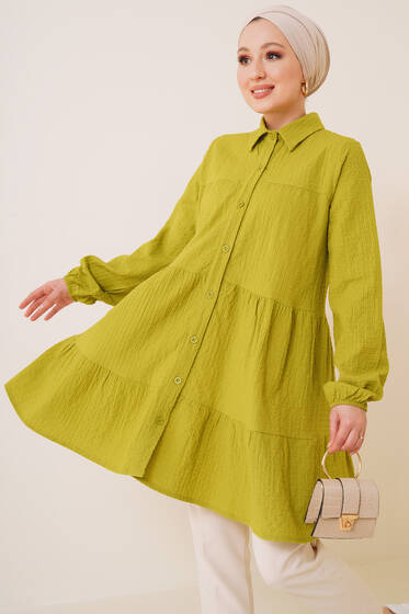 Uzun Gofre Gömlek Yağ Yeşili - Gömlek