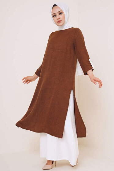 Uzun İçlik Tunik Takım Kestane - İkili Takım