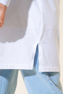 Uzun Kol Basic Tunik Beyaz - Thumbnail