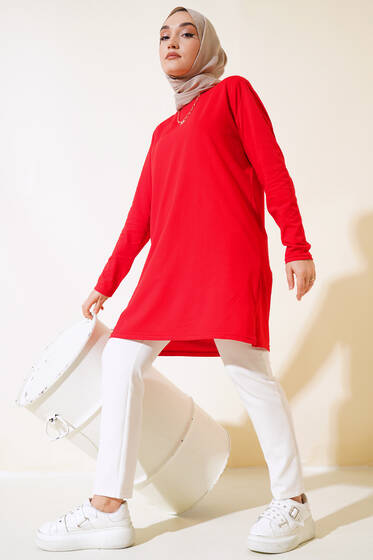 Uzun Kol Basic Tunik Kırmızı - Tunik