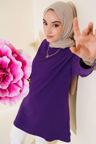 Uzun Kol Basic Tunik Mor - Tunik
