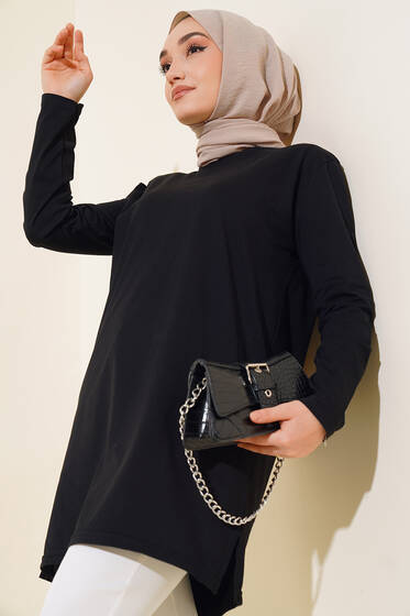 Uzun Kol Basic Tunik Siyah - Tunik