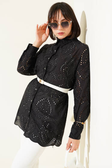 Uzun Kol Brode Gömlek Siyah - Gömlek