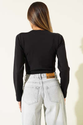 Uzun Kol Çıtçıtlı Body Siyah - Kadın Giyim Modelleri