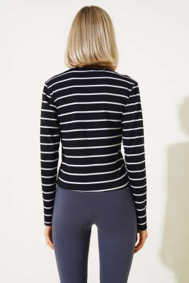 Uzun Kol Çizgili Bluz Siyah - Kadın Giyim Modelleri