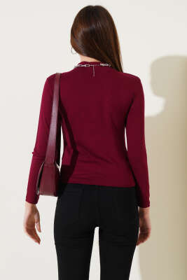 Uzun Kol Dik Yaka Basic Body Bordo - Kadın Giyim Modelleri