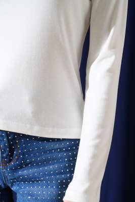 Uzun Kol Dik Yaka Basic Body Ekru - Kadın Giyim Modelleri