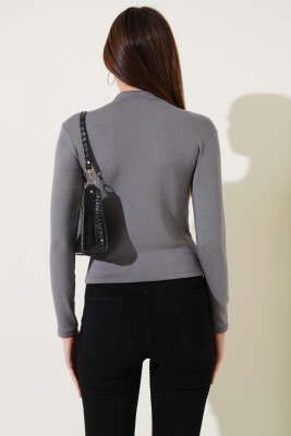 Uzun Kol Dik Yaka Basic Body Füme - Kadın Giyim Modelleri