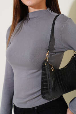 Uzun Kol Dik Yaka Basic Body Füme - Kadın Giyim Modelleri