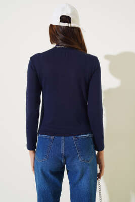 Uzun Kol Dik Yaka Basic Body Lacivert - Kadın Giyim Modelleri