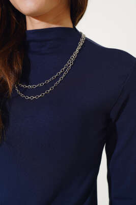 Uzun Kol Dik Yaka Basic Body Lacivert - Kadın Giyim Modelleri