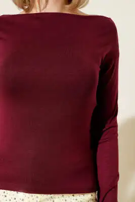 Uzun Kol Kayık Yaka Bluz Bordo - Kadın Giyim Modelleri