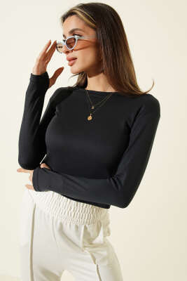 Uzun Kol Loyşa Crop Antrasit - Kadın Giyim Modelleri