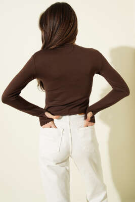 Uzun Kol Loyşa Crop Kahve - Kadın Giyim Modelleri
